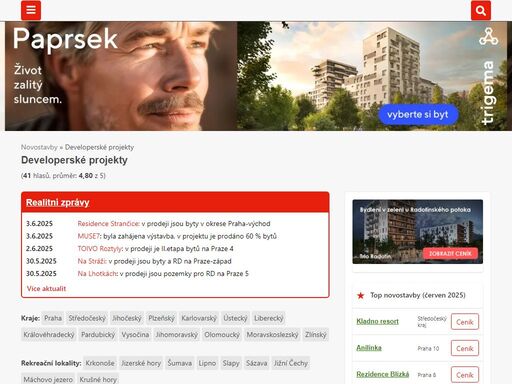 evidujeme všechny novostavby na prodej, prodané a dokončené projekty v jediné databázi ?? nejpodrobnější informace o všech developerských projektech v čr ?