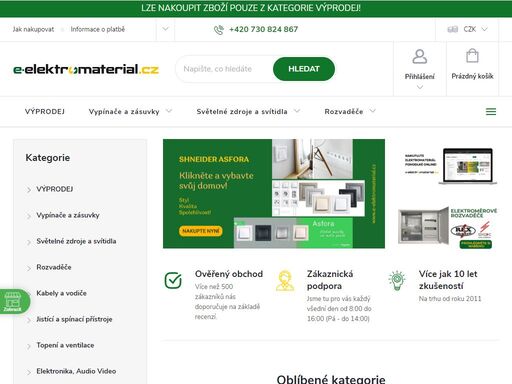 e-elektromaterial.cz je specialista na prodej elektroinstalačního materiálu. v nabídce nechybí vypínače, rozvaděče a kabely cyky. elektromateriál praha – skvělé ceny a rychlé doručení!