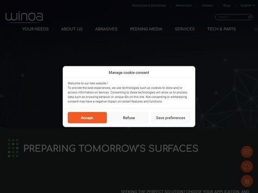 discover winoa - the forefront of shot blasting solutions, offering innovative abrasives media (w abrasives), services (w care), and technologies to optimize industrial processes for preparing tomorrow's surfaces.