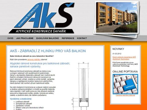 akš konstrukce z hliníku - lodžiová zábradlí z hliníku, sanace panlákové zástavby