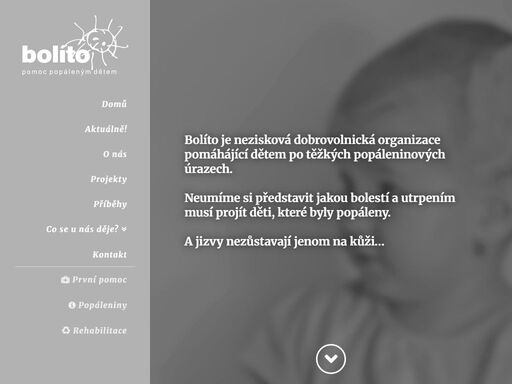 bolíto je nezisková organizace založená v roce 2003.smyslem práce mnoha dobrovolníků je pomoci dětem s popáleninami překonávat jejich těžký životní úděl.