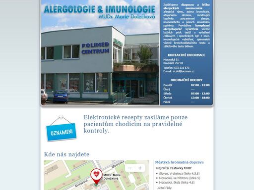 alergologie, imunologie, ordinace, kroměříž, dolečková alergologie a imunologie pro děti v kroměříži - mudr. marie dolečková | ordinační hodiny, mapa, smluvní pojišťovny, fotogalerie, ...