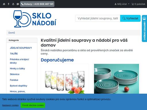 online prodej jídelních souprav, servisů a sad talířů. hrnků, misek, skleniček a dalšího gastro vybavení a potřeb pro stolování a vaření