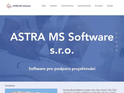 výpočet umělého osvětlení. výpočet nouzového osvětlení. výpočet osvětlení vozovky. výpočet osvětlení přechodu. en 17037 - denní osvětlení a proslunění. software pro projektování elektrotechniky. astra ms software