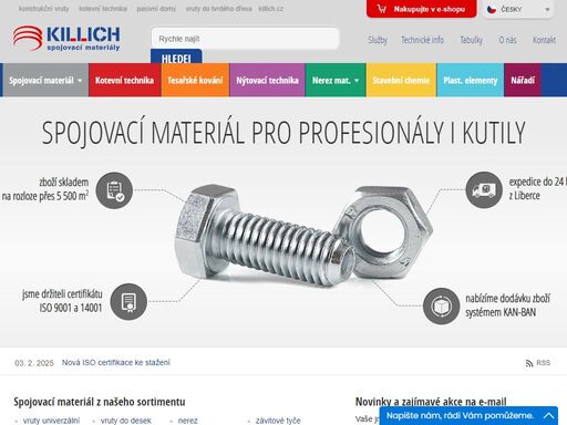 kvalitní a cenově výhodný spojovací materiál a kotevní technika na trhu již od roku 1996. navštivte prodejnu společnosti killich s.r.o. v americké ulici v liberci nebo nakupte online na našem e-shopu. kvalitní spojovací materiál a kotevní technika za výbornou cenu.