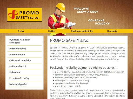 prodej pracovních oděvů a obuvi, ochranné pomůcky, reklamní předměty a reklamní textil.