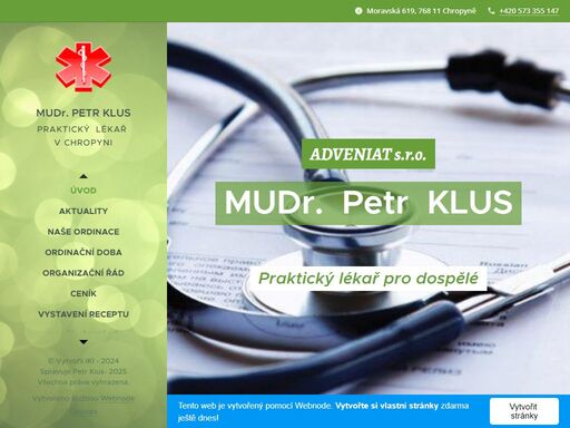 úvod webu ordinace petr klus