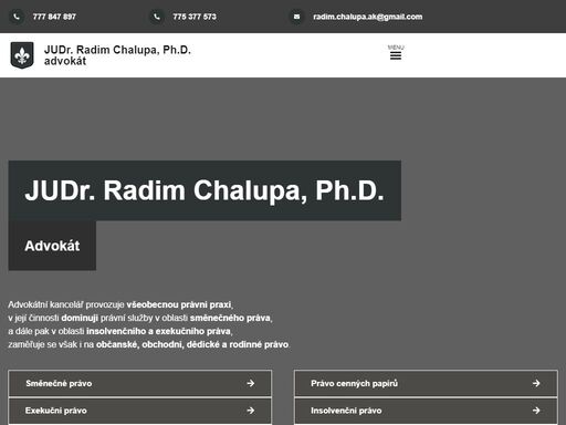 získejte komplexní právní služby a poradenství od judr. radim chalupa, ph.d. specializace na směnečné, insolvenční, exekuční, občanské, obchodní, dědické, nemovitostní, rodinné a civilní právo