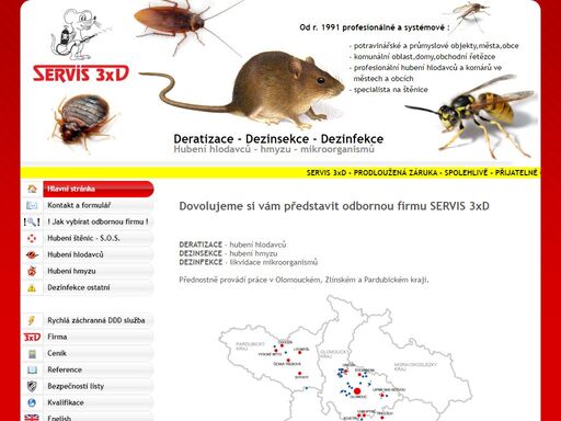servis 3xd – provadíme deratizace, dezinfekce, dezinsekce v městech uničov, litovel, olomouc, prostějov, mohelnice, zábřeh ,přerov, šumperk, kroměříž, kojetín, holešov, otrokovice, tovačov, lutín, šternberk