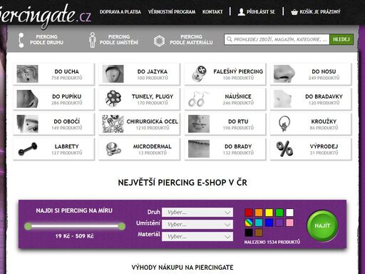 vybírej mezi 1800 druhů piercingu! doprava zdarma nad 500 kč, dárky k objednávkám, expedice do 24 hodin!