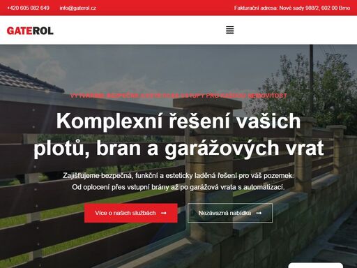 komplexní řešení pro vaše ploty, brány a garážová vrata. zajišťujeme bezpečná, funkční a esteticky laděná řešení pro váš pozemek.