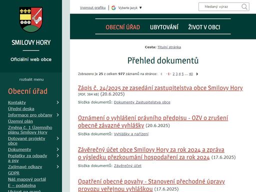 oficiální stránky obce smilovy hory