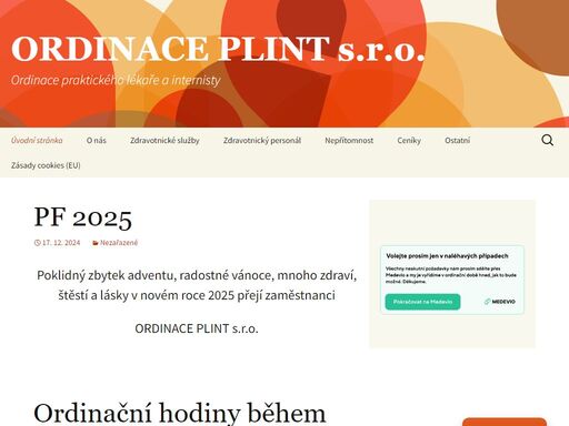 úvodní stránka společnosti ordinace plint s.r.o.