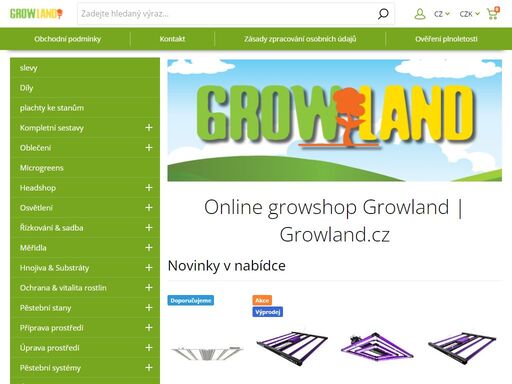 growland - growshop z prahy s tradicíl. substráty, výživa, osvětlení, pěstební boxy a další vybavení na kultivaci rostlin. growshop, headshop, eshop.