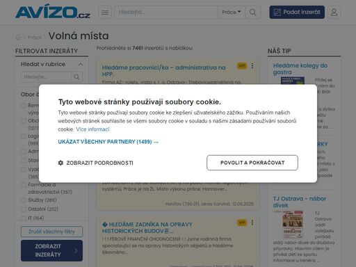prohlédněte si nabídku volných pracovních míst volných pracovních míst na serveru avízo.cz. přijďte si vybrat z mnoha aktuálních inzerátů.