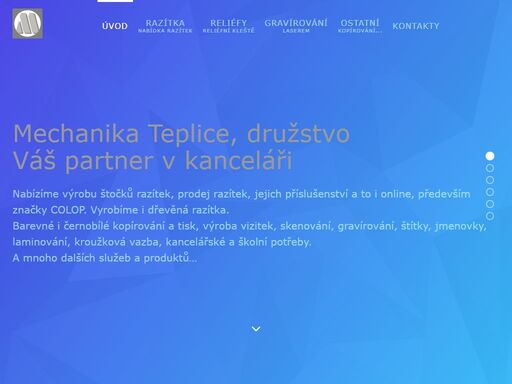 výroba razítek, štočků, gravírování, kopírování, skenování, tisk, vizitky, kroužková vazba, kancelářské potřeby teplice.