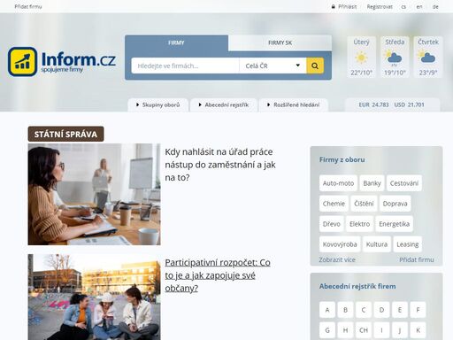 portál pro firmy a živnostníky s možností vyhledání dodavatele, výrobku nebo služby. aktuality ze světa bydlení, zdraví, státní správy,...