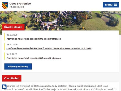 bratronice leží 7 km jižně od blatné. osadou, tedy kostelem i školou, patří k obci záboří, která je od bratronic vzdálená necelé 2 km. zjistěte více o naší obci.
