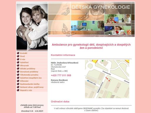 dětská gynekologie, gynekologie most, vyšetření žen, těhotenská poradna, kosmetické služby