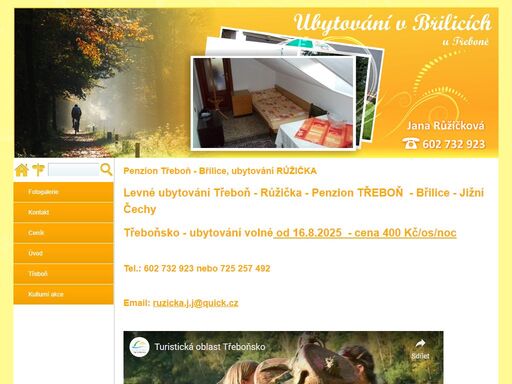 ubytování třeboň - břilice - ubytování v soukromí - jana růžičková