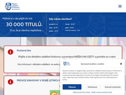 místní veřejná knihovna horní počernice vás vítá. můžete si u nás půjčit víc než 30 000 titulů. o co, že je všechny nepřečtete ...