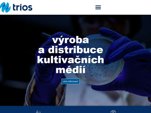 společnost trios, spol. s r.o. vyrábí vysoce kvalitní kultivační média pro potřeby klinického, průmyslového a veterinárního trhu.