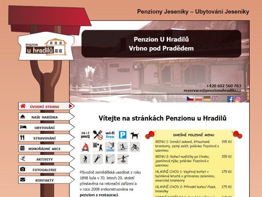 ubytování jeseníky - penzion u hradilů se nachází na okraji vrbna pod pradědem nedaleko sjezdovky
                v malebné oblasti v podhůří hrubého jeseníku.