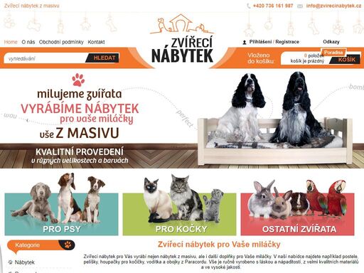 úvodní strana e-shopu zvirecinabytek.cz