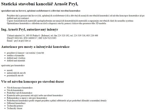 statická stavební kancelář ing. arnošt pryl, autorizovaný inženýr