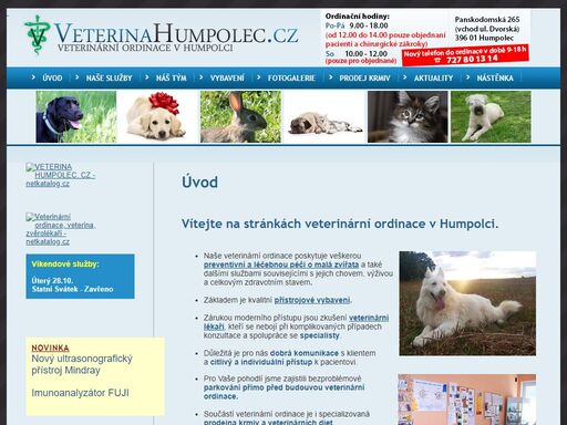 veterinární ordinace humpolec vysočina, prodej krmiv psy kočky