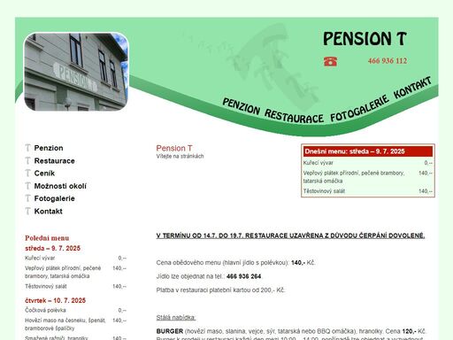 pension t | jan toman | ubytování, teplá jídla, denní menu