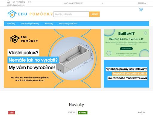 učte vědu zážitkem – pomůcky pro školní pokusy!. zakladatel eshopu je studentem pedagogické fakulty muni v brně a ví, jak důležité je dětem přiblížit učivo názorně a zábavně. proto vytváříme a nabízíme pomůcky, které pomáhají učitelům při výuce a dětem lépe porozumět světu kolem nich.
většinu produktů vyrábíme pomocí…