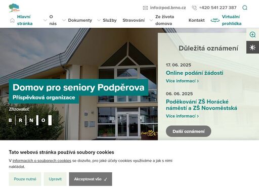 domov pro seniory podpěrova v brně-medlánkách je zařízení zřízené městem brnem. poskytuje celoroční péči, ubytování a stravu dle zákona o sociálních službách.
