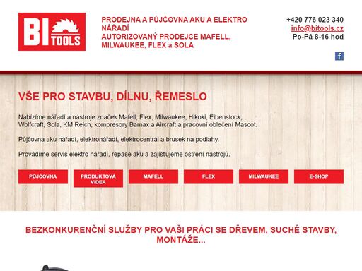 bi tools je prodejna profesionálního elektro nářadí a nástrojů značek mafell, flex, milwaukee, km reich, wolfcraft, sola, kompresorů bamax a pracovního oblečení mascot..