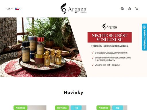 vítejte u argana cosmetics. vítejte na našem e-shopu, kde můžete najít produkty marocké značky argalista a rose soffi.
argalista se specializuje na výrobu přírodní kosmetiky na pleť, tělo i vlasy vyrobenou ze starostlivě vybraných ekologicky pěstovaných surovin, bez chemických konzervačních látek anebo syntetických…
