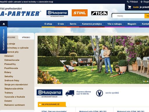 a-partner s.r.o. se zabývá prodejem lesní a zahradní techniky, vybírat můžete ze značek husquarna, stihl, stiga, cub cadet a další.