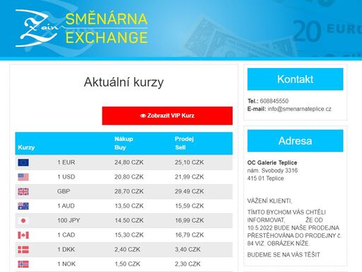 směnárna teplice v oc galerie. exchange teplice. aktuální kurzy měn euro, americký dolar, britská libra a další měny.