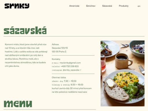 vinohradská kavárna mezi srnky. používáme lokální a farmářské suroviny, ze kterých pro vás připavujeme výborné snídaně, ale i další produkty. 
