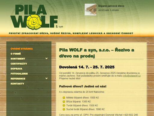 dřevařská pila wolf a syn, staňkov pecka (jičín, jičínsko). výroba, prodej řeziva, těžba dřeva, lesní práce. řezivo, stavební i truhlářské dřevo. | pila wolf a;syn, s.r.o. – řezivo a;dřevo na prodej