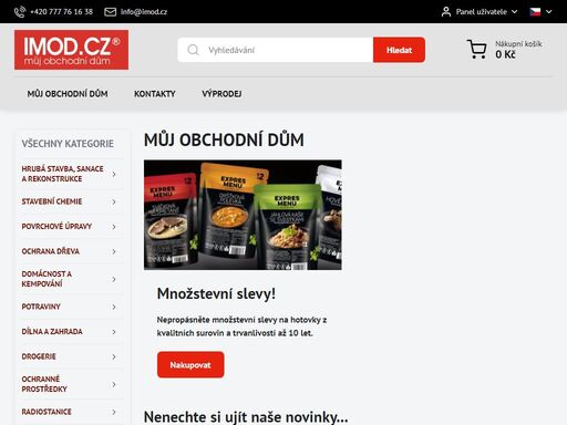 domácnost a kempování, potraviny, drogerie, stavební chemie, stavební hmoty, nátěrové systémy.