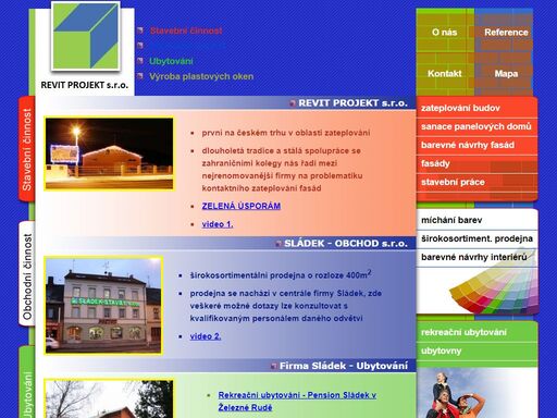 stavební firma revit projekt s.r.o nabízí široké spektrum činností. hlavním oborem je zateplování budov, zateplování fasád, stavby, nátěry, malby, rekonstrukce, míchání barev, tepelné izolace a poradenství. prodej výrobků sto, leube, tomeš. prodej stavební chemie a nářadí. silikonové barvy, sanační a šlechtěné omítky.