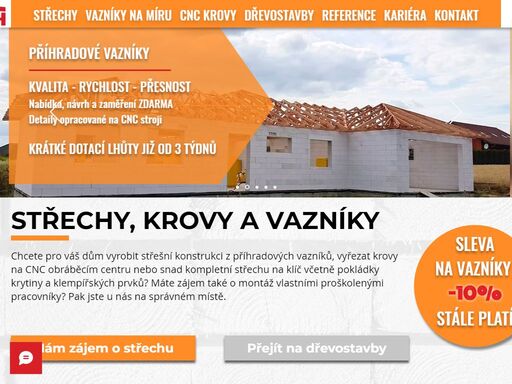 firma eurodach vyrábí a montuje příhradové lisované vazníky. dále provádíme výstavbu dřevostaveb od hrubé stavby až po stavbu na klíč, cnc tesařské opracování krovů.
