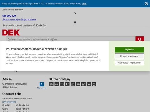stavebniny dek svitavy olomoucká. přijeďte si vybrat, co potřebujete pro svou stavbu nebo rekonstrukci. služby a otevírací doba na prodejně svitavy olomoucká.