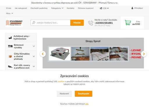 specializujeme se na odborný prodej stavebnin. cihly klimabloc, komíny rohr-kamin, stropy spiroll, betonové ploty, šalovací tvárnice, svahové tvárnice, asfaltové pásy proti radonu, tepelně izolační vata, polystyren. provádíme technické poradenství.