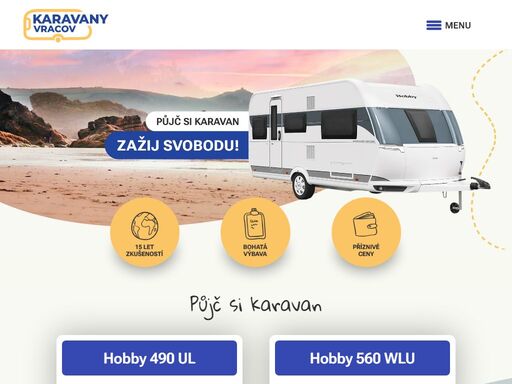 s námi si užijete svobodu na cestách bez starostí! nabízíme k pronájmu dva moderní karavany značky hobby, které jsou vybaveny vším, co potřebujete pro pohodlnou a bezstarostnou dovolenou.
