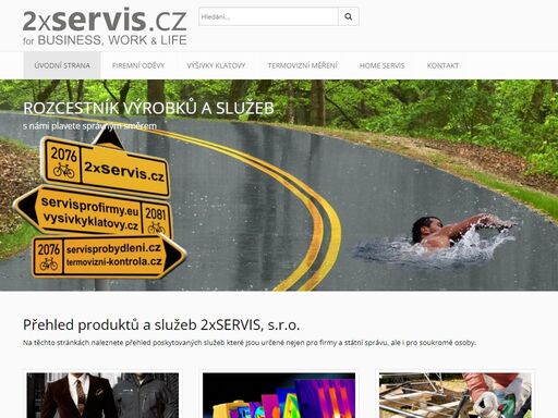 rozcestník služeb 2xservis, s.r.o., servis pro firmy a bydlení,  firemní oděvy, výšivky, termovizní měření, nerezové zábradlí