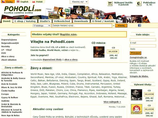 pohodlí nabízí tisíce titulů na cd a dvd. kvalitní hudba za zajímavé ceny. speciální slevy. mp3 ukázky, downloads, diskuze, info... buďte v pohodlí.