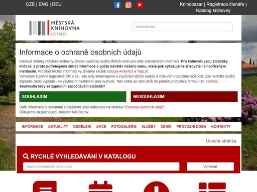 úvodní stránka. na webu naleznete všechny potřebné informace o provozu knihovny, službách,  pořádaných akcích a vždy něco navíc.