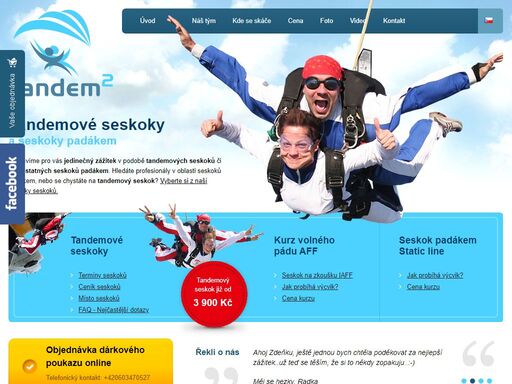 vychutnejte si jedinečný zážitek v podobě tandemového seskoku s profesionálním týmem tandem2. s námi jste v bezpečí a můžete se 100% soustředit na samostatný seskok padákem.