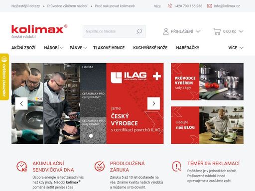 pravé české nádobí, pánve, hrnce a kuchyňské doplňky pro vaření doma i v restauraci ?? český výrobce kolimax ?? špičková kvalita se zárukou až 10 let.